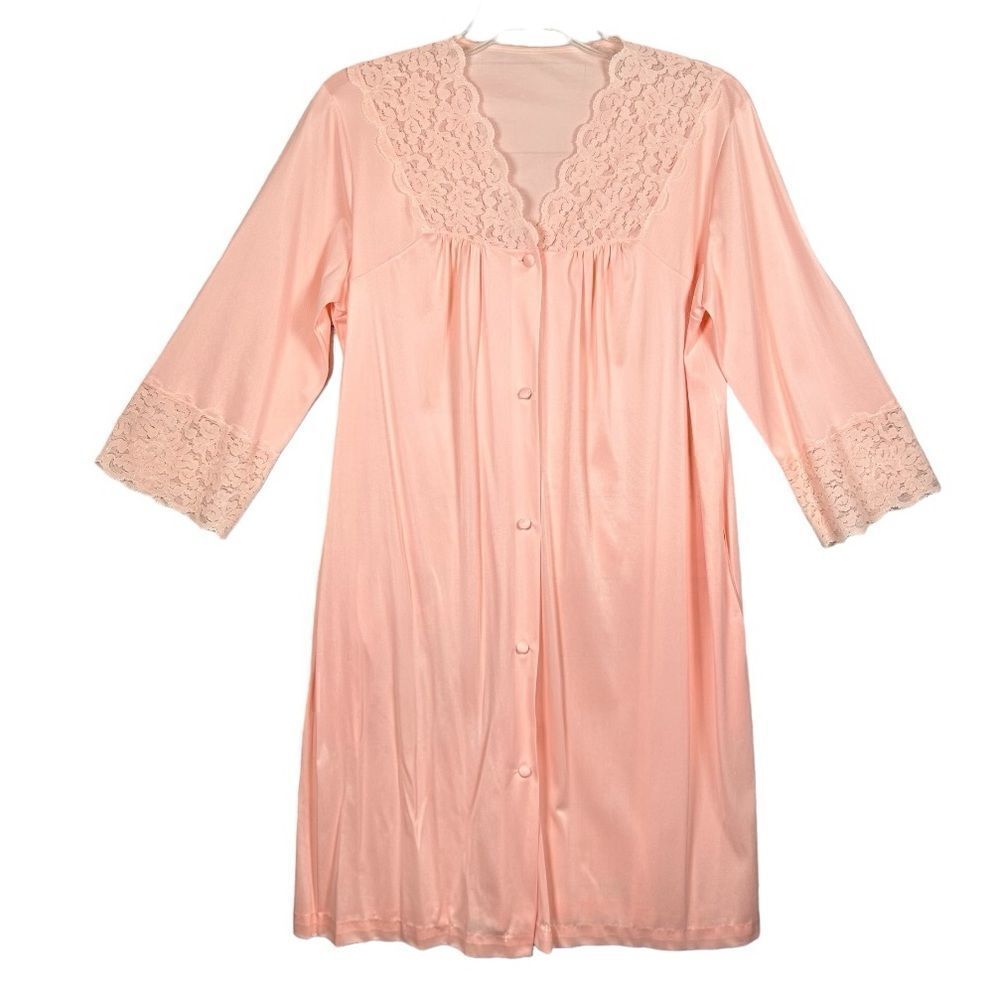 Henson Kickernick Vintage Peach Lacy Nylon Robe Hollywood Glamour 6879 Medium